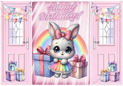 Lovely Gatefold In Pink With Birthday Bunny (ONE)