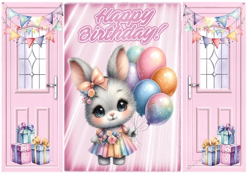 Lovely Gatefold In Pink With Birthday Bunny (TWO)