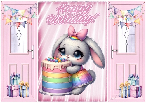 Lovely Gatefold In Pink With Birthday Bunny (THREE)