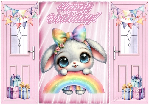 Lovely Gatefold In Pink With Birthday Bunny (FOUR)