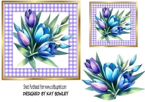 Pretty Rainbow Tulips In 7X7 Purple Gingham Frame (TWO)