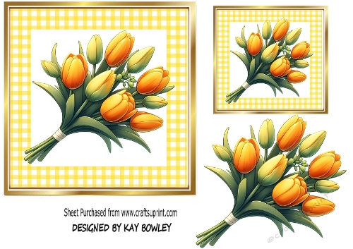 Pretty Rainbow Tulips In 7X7 Yellow Gingham Frame (ONE)