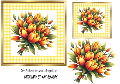 Pretty Rainbow Tulips In 7X7 Yellow Gingham Frame (TWO)
