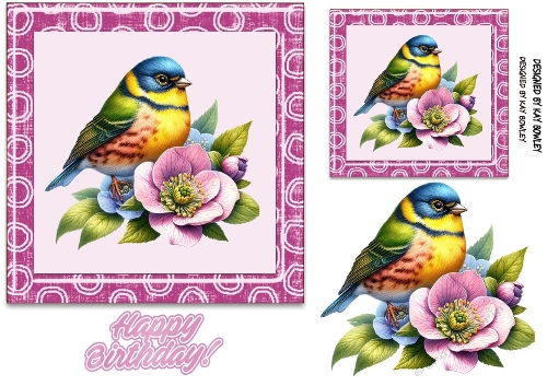 Pretty Bird With Flowers 7x7 Pink Swirl Frame