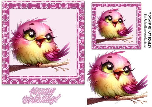 Cute Bird On A Branch 7x7 Pink Swirl Frame