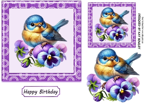Pretty Bird With Flowers 7x7 Purple Swirl Frame