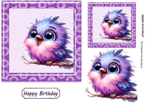 Cute Bird On A Branch 7x7 Purple Swirl Frame