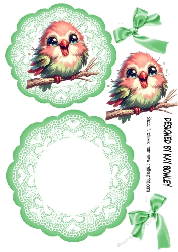 Pretty Green Lace Rocker, With Cute Little Bird (THREE)