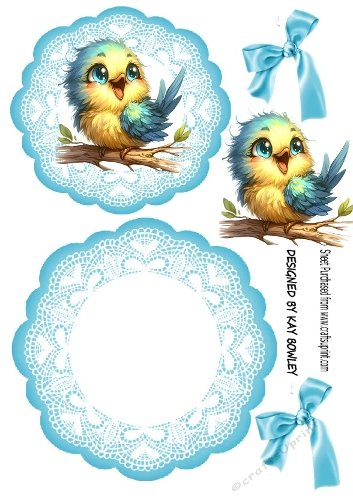 Pretty Turq Lace Rocker, With Cute Little Bird (FOUR)