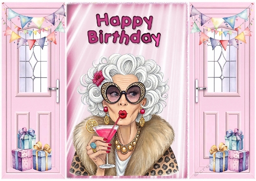 cup1374848_415 - Lovely Gatefold In Pink With Birthday Glam Gran Celebrating (TWO)