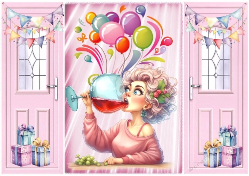 Lovely Gatefold With Pink Balloons Happy Birthday To Me