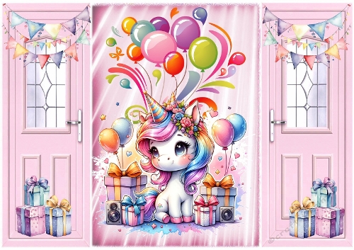 Lovely Gatefold With Balloons Cute Unicorn (TWO)