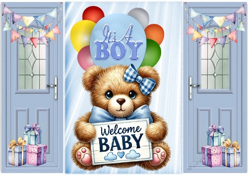 Lovely Gatefold With Blue Balloons For Baby Boy (TWO)