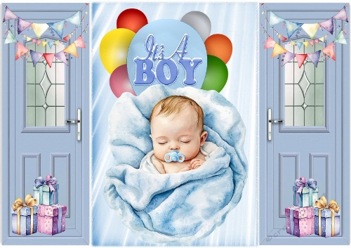 Lovely Gatefold With Blue Balloons For Baby Boy (THREE)