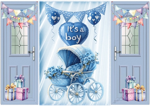 Lovely Gatefold With Blue Balloons For Baby Boy (FIVE)