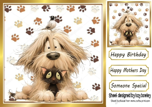 Funny Dog And Cat  With Paw Prints 8X8 (ONE)