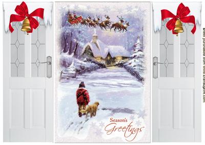 Pretty White Snow Scene with Boy and a Dog, Gatefold