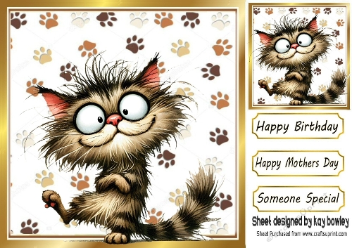 Funny Cat  With Paw Prints 8X8 (THREE)