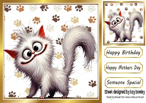 Funny Cat  With Paw Prints 8X8 (FOUR)
