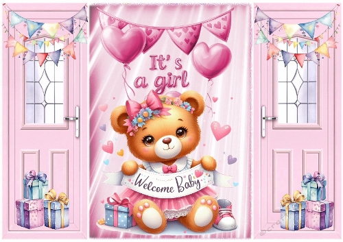 Lovely Gatefold Newborn Baby Girl Pink With Teddy Bear