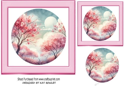 Pink Floral Scene 7x7 Card Front, (ONE)