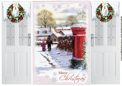 Pretty White Snow Scene with Children, Gatefold