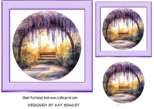 Purple Flower Scene 7x7 Card Front, (ONE)