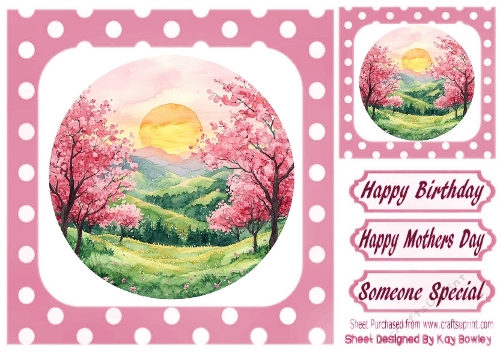 Pretty Field With Pink Blossoms & The Sun 8x8 Polkadot Frame