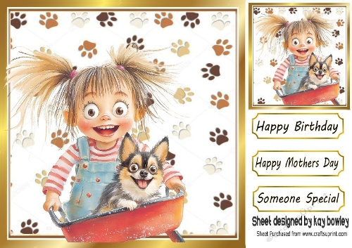 Cartoon Girl With Puppy Paw Prints 8x8 (TWO)
