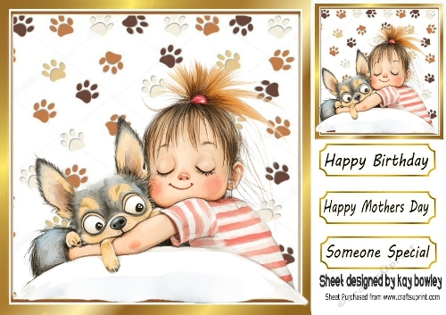 Cartoon Girl With Puppy Paw Prints 8x8 (FOUR)