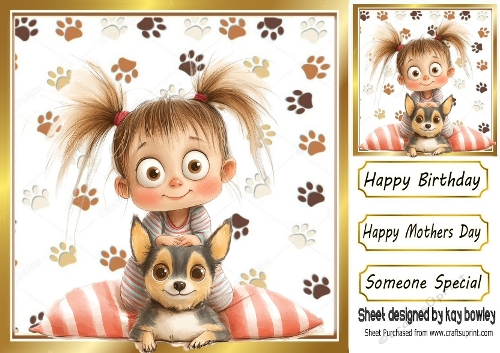 Cartoon Girl With Puppy Paw Prints 8x8 (SIX)