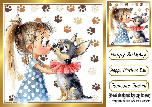 Cartoon Girl With Puppy Paw Prints 8x8 (SEVEN)
