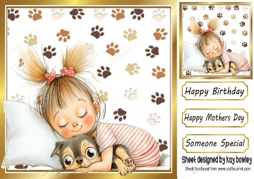 Cartoon Girl With Puppy Paw Prints 8x8 (EIGHT)