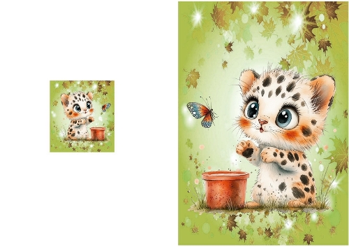 Cute Baby Tiger In A5 Quick Fold Card (TWO)