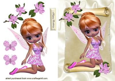 Sweetlittle Faerie in Pink on a Scroll