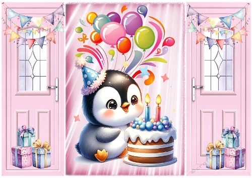 cup1380049_415 - Lovely Birthday/Balloons  With Penguin Gatefold (TWO)