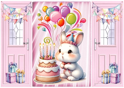 cup1380052_415 - Lovely Birthday/Balloons  With Bunny Gatefold (FOUR)