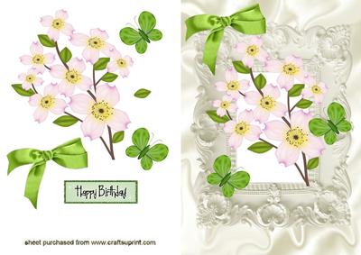 Pink & White Flowers, with Butterflies