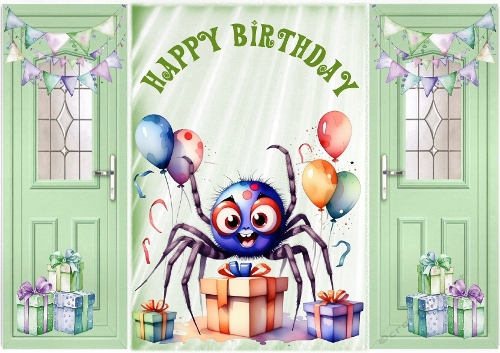 Birthday With Cartoon Spider Green Gatefold (TWO)