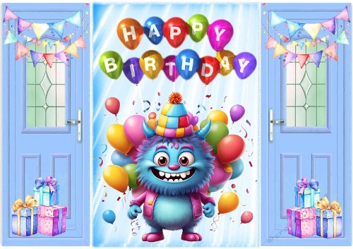 Birthday With Fun Monster Blue Gatefold (ONE)