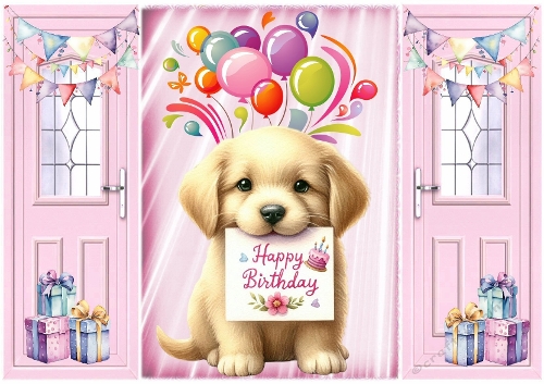 Pink Gatefold, With Cute Puppy Birthday Gifts( TWO)