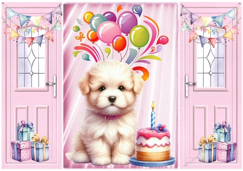 Pink Gatefold, With Cute Puppy Birthday Gifts  (FOUR)