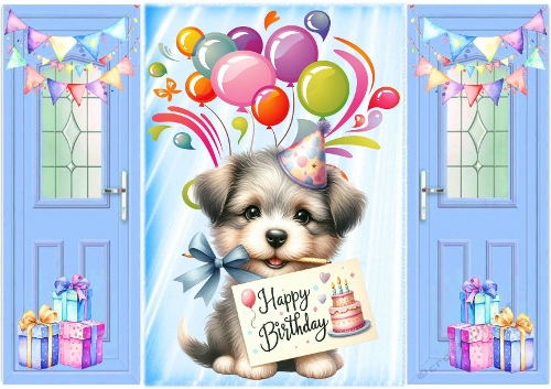 Blue Gatefold, With Cute Puppy Birthday Gifts  (FIVE)