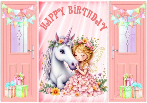 Peach Gatefold, With Cute Fairy & Unicorn Birthday Gifts (ONE)