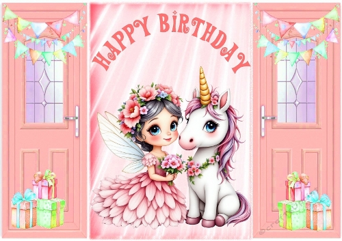 Peach Gatefold, With Cute Fairy & Unicorn Birthday Gifts (TWO)