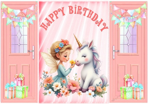 Peach Gatefold, With Cute Fairy & Unicorn Birthday Gifts (THREE)