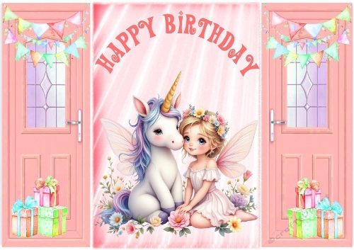 Peach Gatefold, With Cute Fairy & Unicorn Birthday Gifts (FOUR)