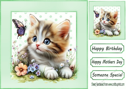Cute Kitten With Flowers In Polkadot 8X8 Toppers (TWO)