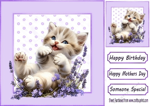 Cute Kitten With Flowers In Polkadot 8X8 Toppers (FOUR)