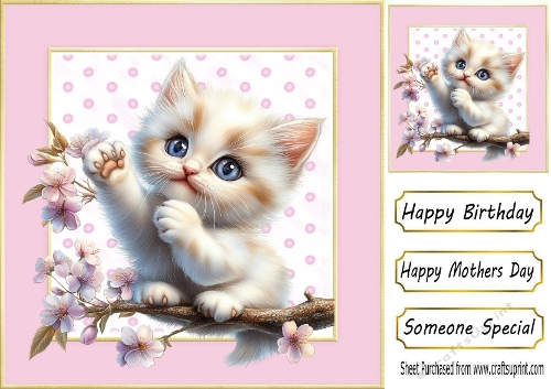 Cute Kitten With Flowers In Polkadot 8X8 Toppers (SEVEN)